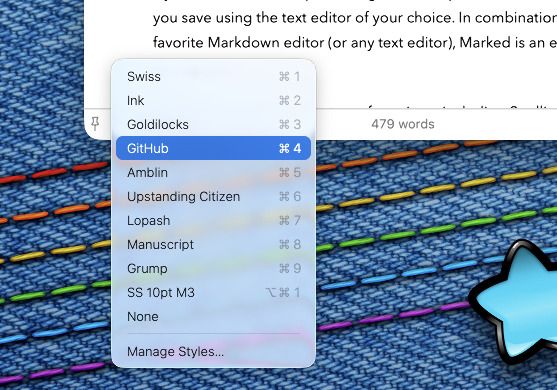 Style picker menu in the preview window footer